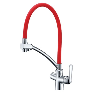Смеситель для кухни Lemark Comfort LM3070C-Red с подключением к фильтру с питьевой водой глянцевый хром/красный